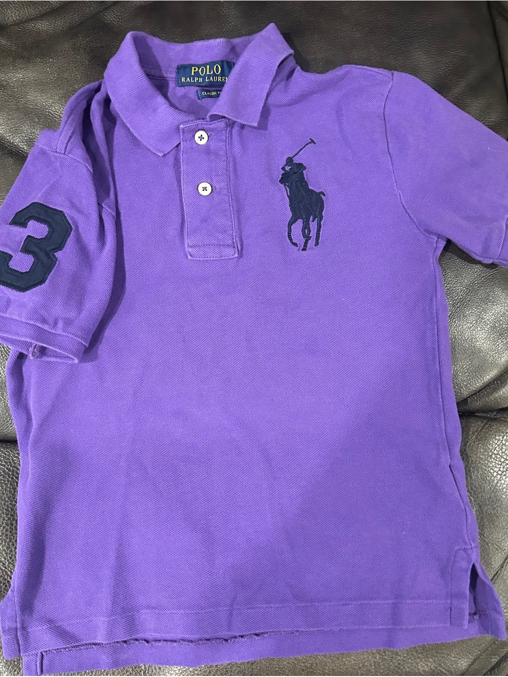 Polo by Ralph Lauren Purple Short Sleeve Polo with Navy Pony & Sleeve Patch